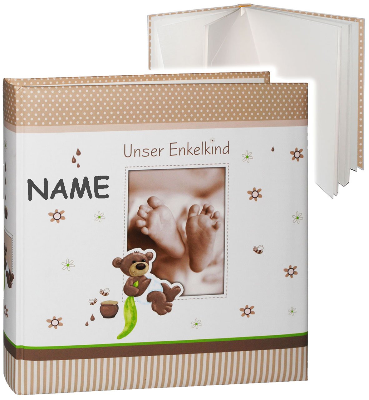 alles-meine.de GmbH großes Fotoalbum - Unser Enkelkind - incl. Name__ süßer Teddybär & Babyfüße__ Album - Gebunden zum Einkleben & Eintragen - blanko weiß - groß 60 Seiten ..