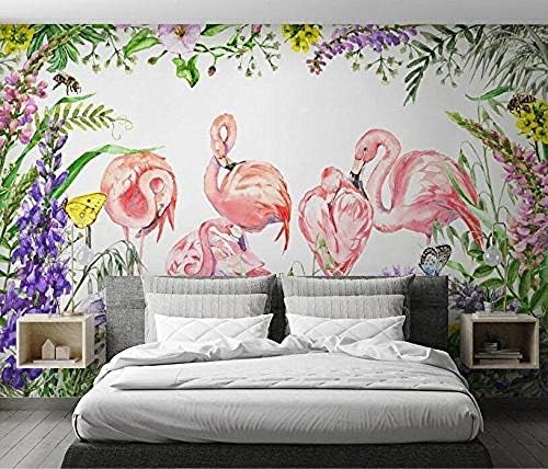 XLMING Malerei Handgemaltes Palmblatt Flamingo 3D Tapeten Home Esszimmer Sofa Schlafzimmer Wohnzimmer TV Hintergrund-430cm×300cm