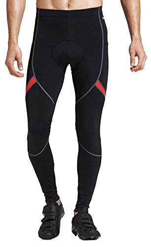 Santic Radlerhose Herren Gepolstert Lang,Fahrradhose Herren Lang mit Sitzpolster,Radhose Lang mit Polster Herren Schwarz-Rot EU XL