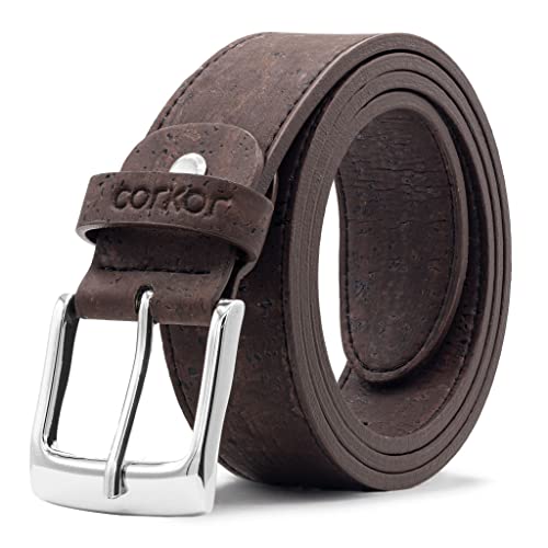 Corkor Herren Kork Gürtel - veganes Leder - verstellbarer Gürtel - Gürtel für Herren - Schwarz - Naturkork - Umweltfreundlich - 35 mm breit, Braun, XXL