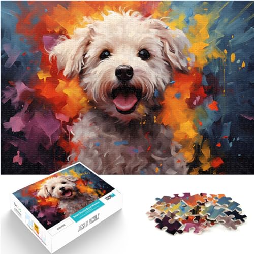 Spielgeschenk Puzzle, farbenfrohes psychedelisches Bichon Frise-Gemälde, für Erwachsene, 1000 Teile, Holzpuzzle, interessantes Puzzle zur Stressreduzierung, 1000 Teile (50 x 75 cm)