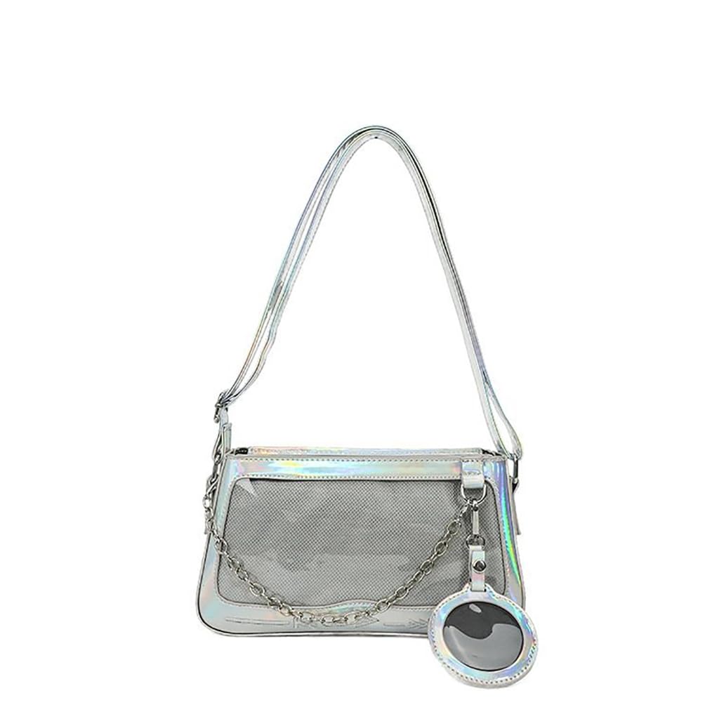 Lässige Damen-Umhängetasche, japanischer Stil, Umhängetasche, Schultasche, PU-Leder, Kuriertasche für Pin-Display, silber