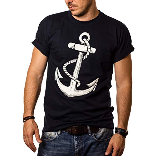 Herren T-Shirt mit Aufdruck Anker Blau Größe L