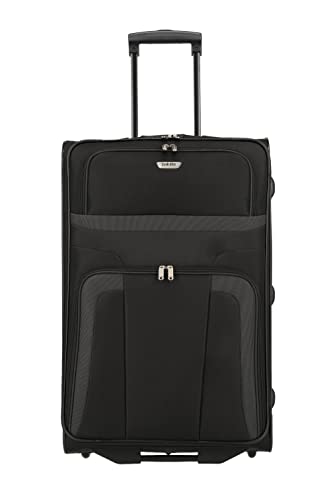 Travelite paklite 2-Rad Koffer Größe L, Gepäck Serie ORLANDO: Klassischer Weichgepäck Trolley im zeitlosen Design, 73 cm, 80 Liter, Schwarz, Ausziehgriff