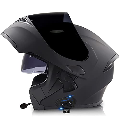 Klapphelm mit Bluetooth,Helm für Motorräder Integralhelme Flip-up Motorradhelm ECE-Zertifizierung Anti-Fog-Doppelspiegel Die Windgeräusche Leicht für Frauen Männer Unisex 57~64CM