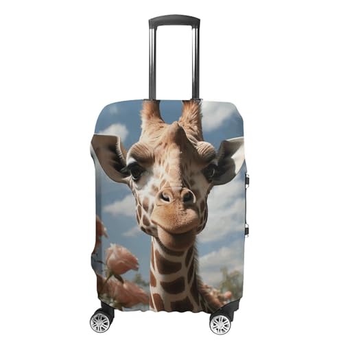 CSGJMYGS Reisegepäckabdeckung, elastisch, waschbar, modisch, kratzfest, Motiv: Flamingo, Liebe, Blumen, Koffer-Schutz, passend für 45,7 - 81,3 cm Gepäck, Schöne Giraffe, L