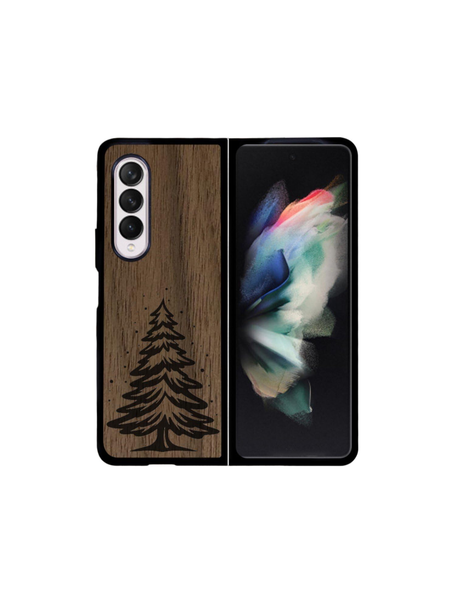 Handgefertigte Samsung Galaxy Z Fold Handyhülle aus Holz - Sapin de nöel - Galaxy Z Fold 5 - Noyer