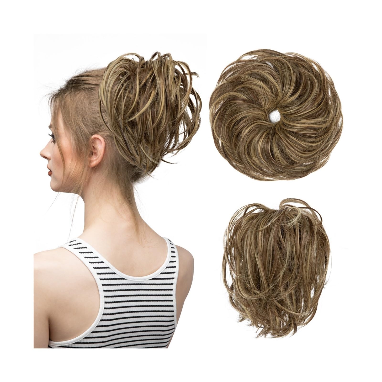 Haarteile Haarknoten Synthetisches elastisches unordentliches Brötchen, Kunsthaar, Chignon, lockiges Haargummi, Hochsteckfrisur, Donut-Haarteile, Bänder, Bündel, Schwanz, blondes Haar for Frauen Brötc