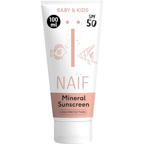 Naïf Sonnencreme für Baby und Kind - Schützt die Haut vor UVA und UVB Strahlung - Hinterlässt keine Rückstände und zieht schnell ein durch natürliche Inhaltsstoffe - LSF50 Sonnenschutz - 100ML