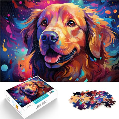 Puzzlespiel, farbenfrohe psychedelische Kunst von Golden Retrievern und dem Puzzle 1000 Teile für Erwachsene, Holzpuzzle, Familienunterhaltungsspielzeug, 1000 Teile (50 x 75 cm)