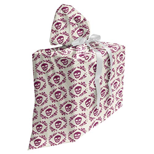 ABAKUHAUS Zuckerschädel Baby Shower Geschänksverpackung aus Stoff, Maroon Motiv Blumen, 3x Bändern Wiederbenutzbar, 70 x 80 cm, Fuchsia-Creme