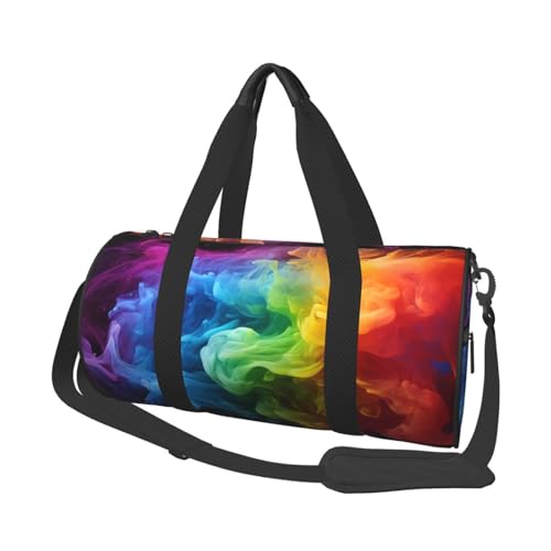 Reisetasche in Regenbogenfarben, für Wochenend/Übernachtung, Sport, Turnbeutel für Damen und Herren, faltbar, runde Reisetasche für Reisen, Sport, Fitnessstudio, Schwarz, Einheitsgröße, Schwarz ,