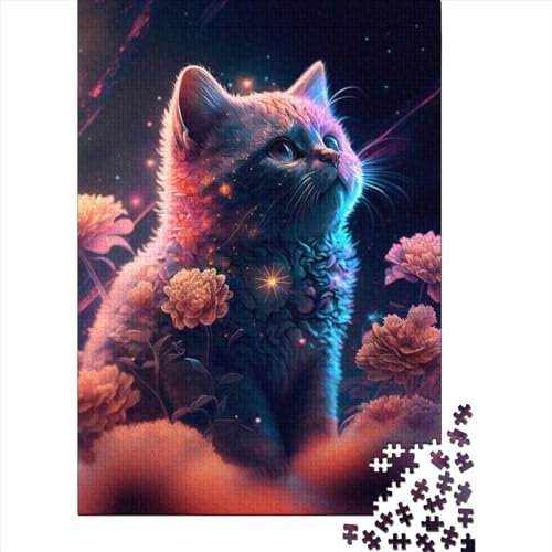 Art Bunte Katzen Holzpuzzle für Erwachsene Erwachsene 1000-teiliges Puzzle Puzzles für Erwachsene Lernspiel Herausforderungsspielzeug 75x50cm