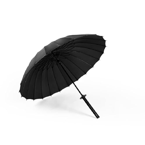 WEII Samurai-Regenschirm mit langem Griff, kreativer Schwertschirm mit Schirmhülle, Großer windfester Umbrella Taschenschirm (106Cm,Schwarz)