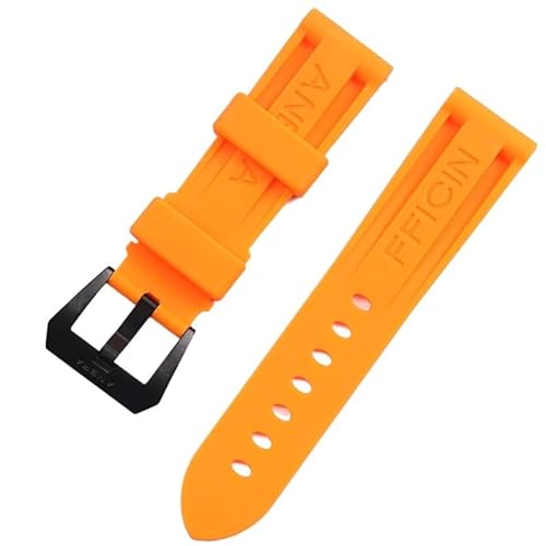 BANDKIT Gummi-Uhrenarmband für Panerai-Uhrenarmband, wasserdicht, 22, 24, 26 mm, Schwarz / Orange, 22 mm, Achat