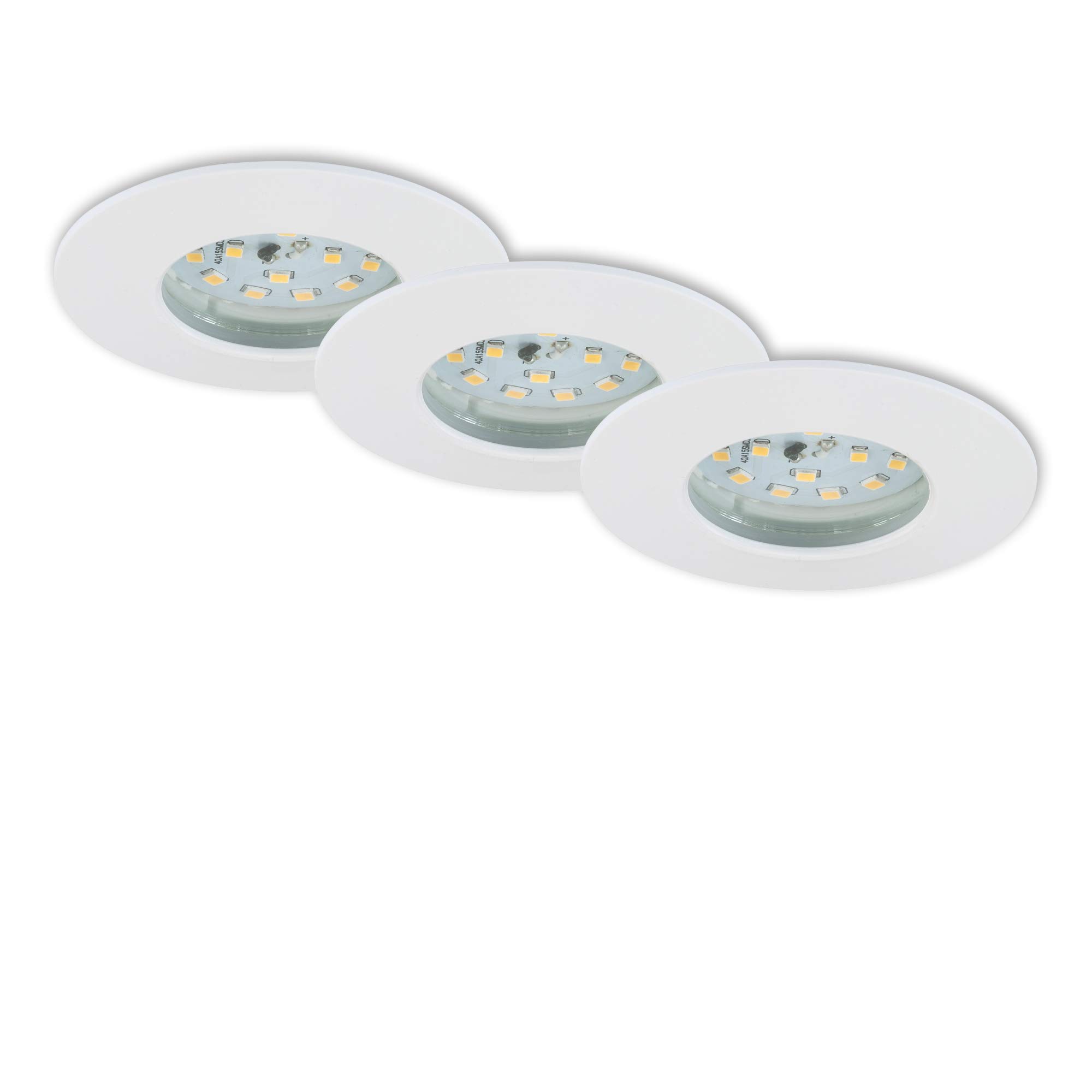 BRILONER Leuchten - LED Einbauleuchten, 3er Set, Deckenlampen dimmbar, je 6,5 Watt, je 570 Lumen, 3.000 Kelvin, IP44, Weiß, 75x28mm (DxH), 7295-036