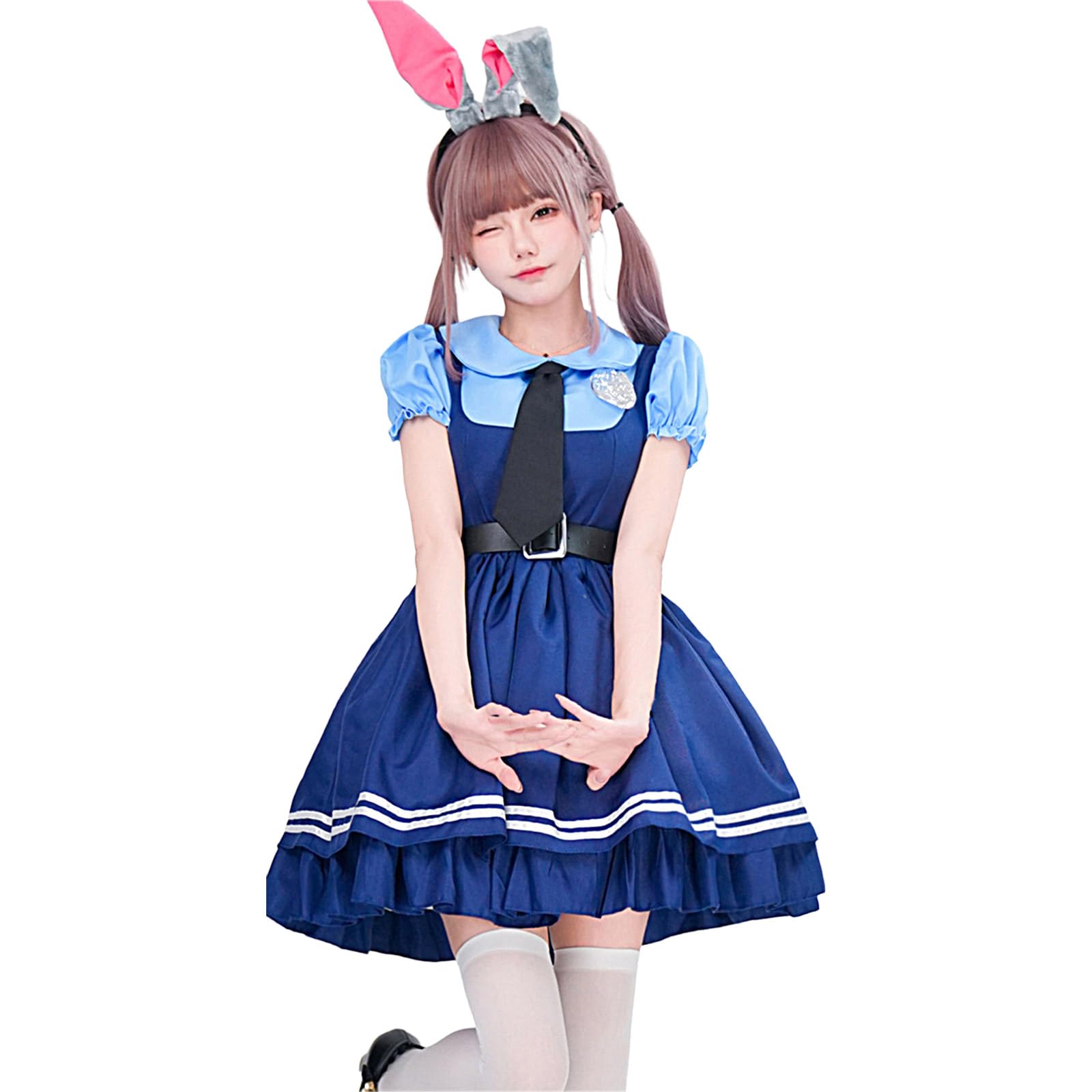 Zeiwohndc Halloween Hasen Offizier Outfit Cosplays Süße Schürze Hasen Stirnbänder. Kleid Hasen Offizier Kostüm