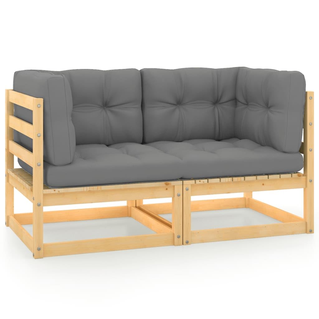 vidaXL Gartensofa 2-Sitzer, Gartenmöbel 2 Ecksofa mit Kissen, Modular Sofa Lounge Sitzgruppe für Garten Terrasse Balkon, Loungemöbel, Kiefer Massivholz