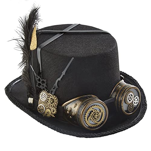 MEELYHOME Steampunk-Hut, Steampunk-Hut, Zeitreisende, Halloween-Party, Steampunk-Hut für Herren, mit Brille, Steampunk-Zubehör, Steampunk-Hut mit Brille