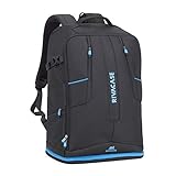 Rivacase Rucksack für Drohne DJI Phantom Mavic Kamera und Laptop bis 16 Zoll und Tabletfach, hochwertiges wasserabweisendes Gewebe mit Stoßdämmung durch EVA-Polsterung/Schwarz Blau