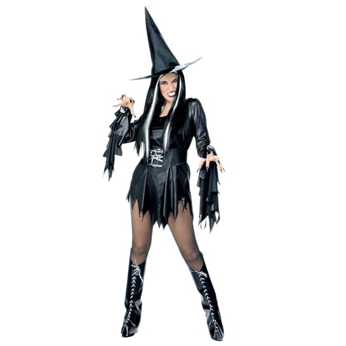 Widmann - Kostüm Hexe Morgana, Kleid, Gürtel, Überstiefel, Hut, Halloween, Karneval, Mottoparty