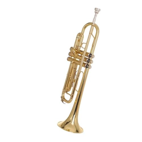 Standard Trompete Trompete Bb B flache Messingposaune exquisites und langlebiges Trompeteninstrument mit Mundstückhandschuhen Schultergurtbox(Color:Gold)