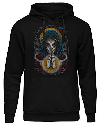 UGLYSHIRT La Catrina Santa Muerte Herren Kapuzenpullover | Tattoo Vintage Dia De Los Muertos Hoodie Mexican Skull Mask Pullover | M3 Schwarz (L)