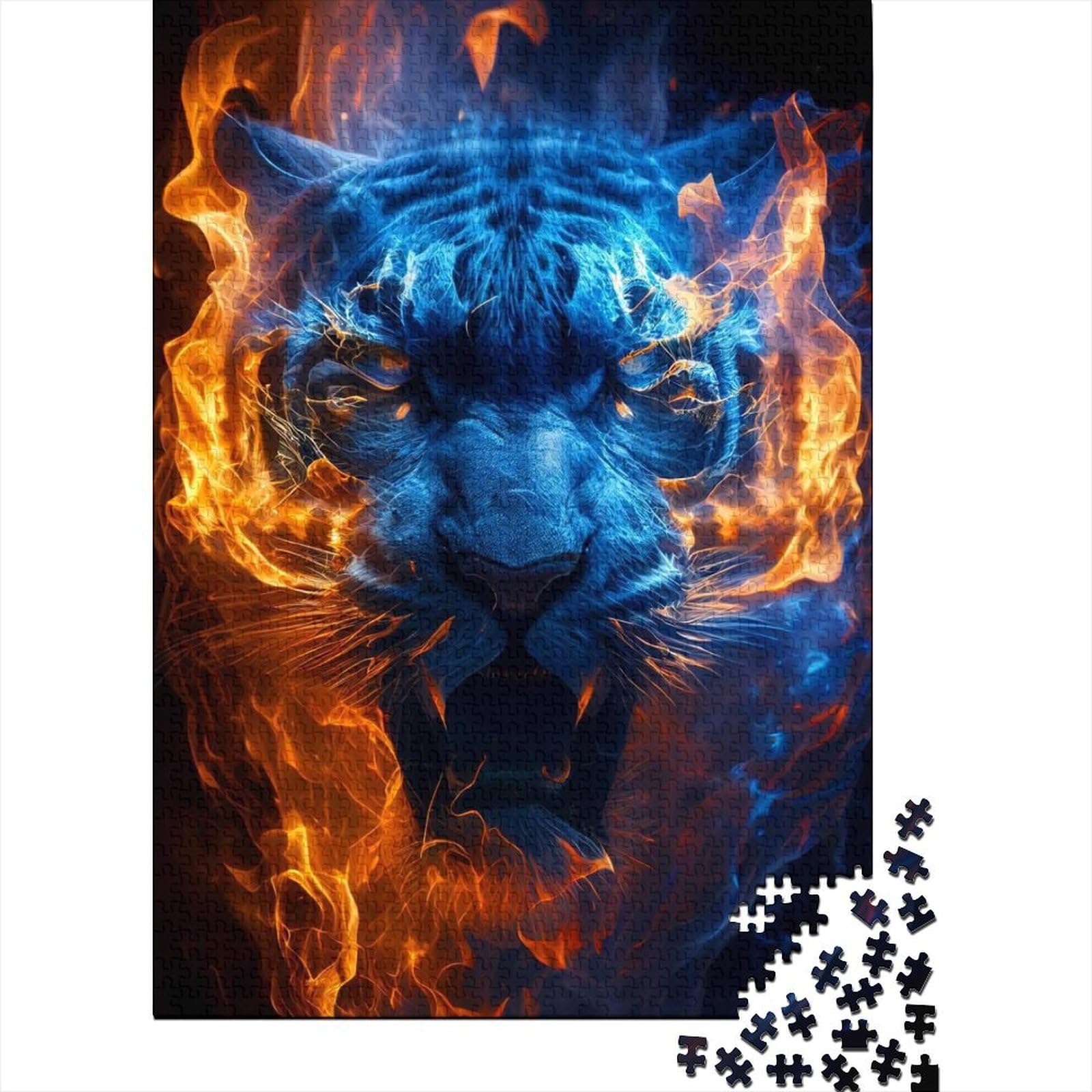 Kunstpuzzle für Erwachsene, 500 Teile, Biolumineszierende Feuertiger, Puzzles für Erwachsene und Teenager, Holzpuzzle für Erwachsene und Teenager, 52 x 38 cm