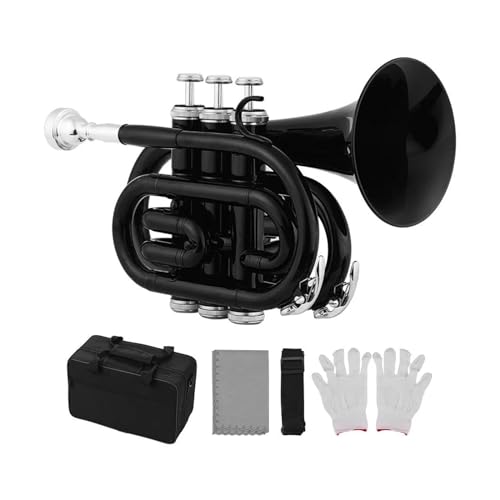 Standard Trompete Professionelles Performance-Orchester-Mini-Taschentrompete-B-Blasinstrument mit tragbarer Mundstücktasche(Color:Black)