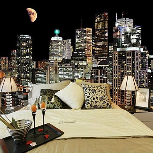 XLMING Nachtansicht Der Stadt Küche Esszimmer Arbeitszimmer Wohnzimmer TV Hintergrund Wand 3D Tapete-200cm×140cm