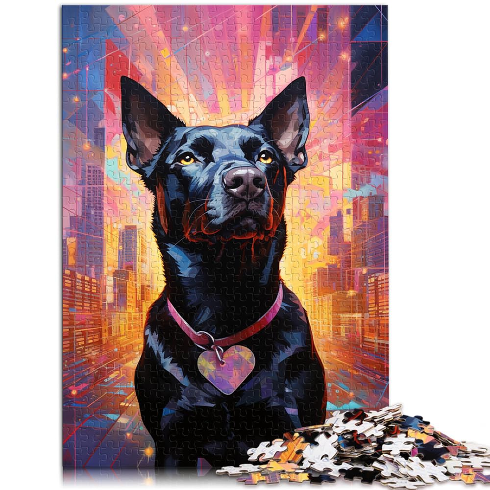 Puzzle für farbenfrohe, psychedelische Schwarze Hundekunst für Erwachsene, 1000 Teile, Puzzle-Geschenke, Holzpuzzle, einzigartiges Herausforderungsspiel, 1000 Teile (50 x 75 cm)