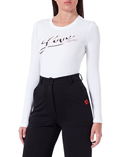 Love Moschino Damen Tight-fitting Long Sleeves With Brand Signature Print T Shirt, Optical White, 40 EU