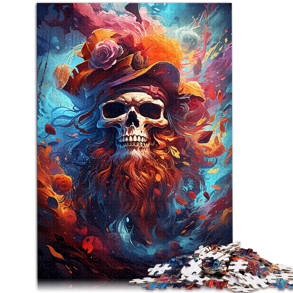 Puzzles für Erwachsene, farbenfroher Psychedelischer Piratenschädel, Puzzles aus Holz mit 1000 Teilen, Stressabbau, Urlaub zu Hause, Zeit totschlagen, 1000 Teile (50 x 75 cm)