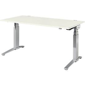 Schäfer Shop Genius Schreibtisch PLANOVA ERGOSTYLE, elektrisch höhenverstellbar, Rechteck, C-Fuß, B 1600 x T 800 x H 645-1305 mm, weiß/weißaluminium