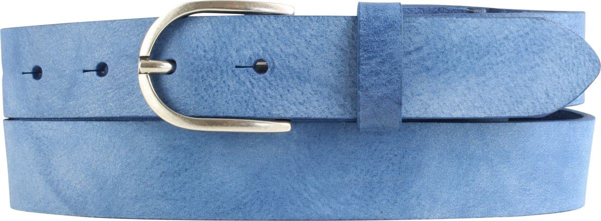 BELTINGER Damen-Gürtel aus weichem Vollrindleder Vintage-Look 3 cm | Leder-Gürtel für Damen 30mm | Schmaler Gürtel Used-Look | Blau 90cm