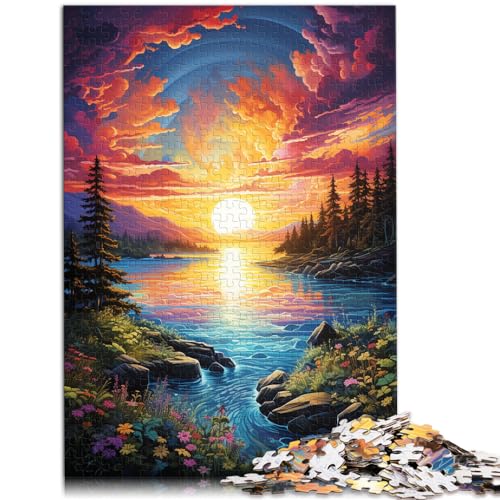 Puzzles für Erwachsene, farbenfrohe Fantasie-Sonnenuntergangslandschaft, 1000-teiliges Puzzle, Holzpuzzle zum Stressabbau, Urlaub zu Hause, Zeit totschlagen, 1000 Teile (50 x 75 cm)