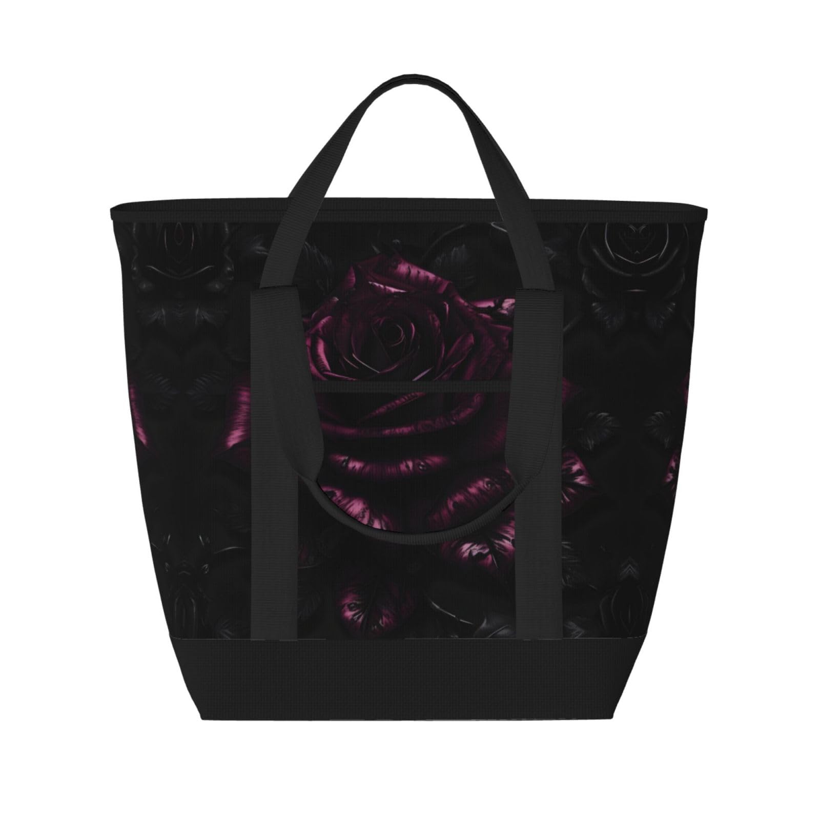 YQxwJL Isolierte Kühltasche mit Gothic-Rosen-Aufdruck, große Kapazität, Einkaufstasche, Reisetasche, Strand, wiederverwendbare Einkaufstasche für Erwachsene, Schwarz, Einheitsgröße