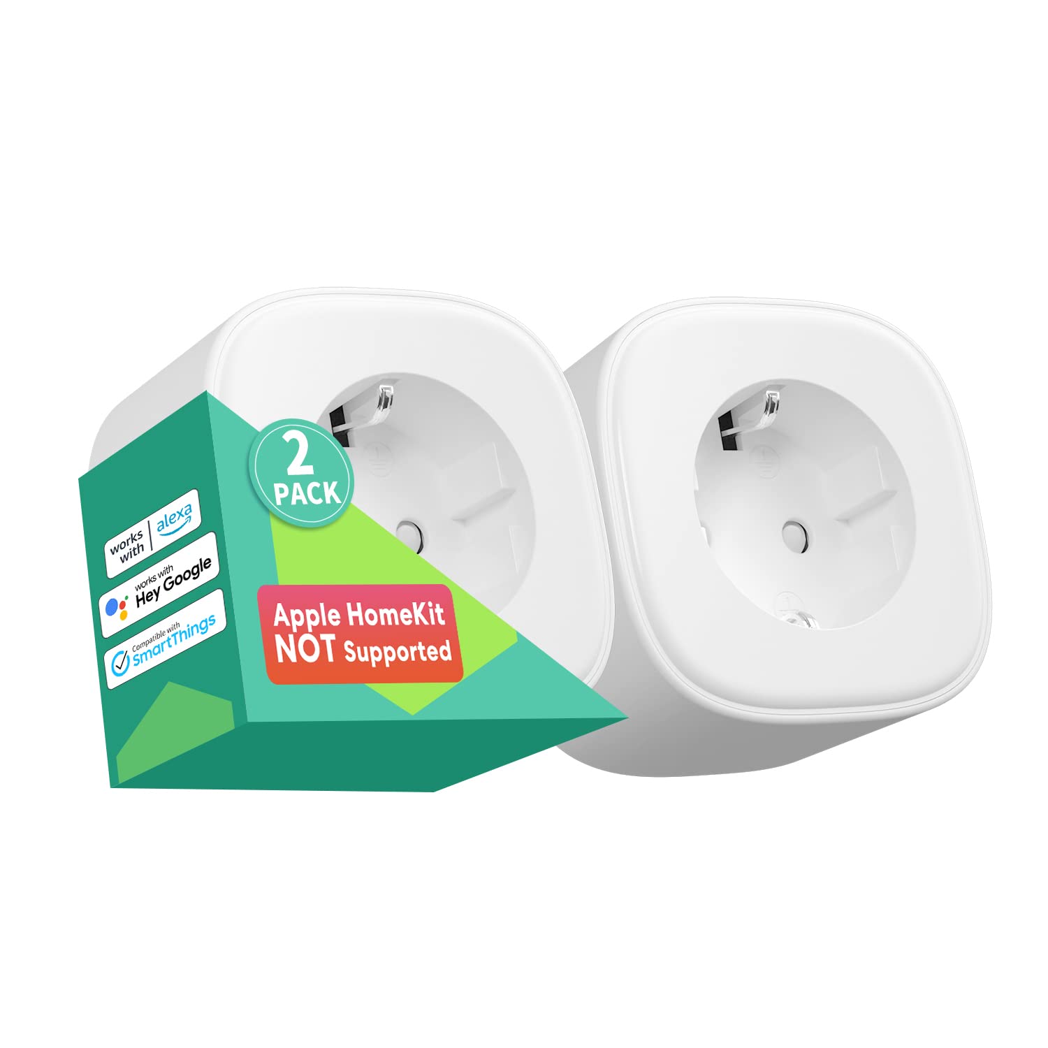 meross Smart WLAN Steckdose, Intelligente Alexa kompatibel mit Alexa, Google und SmartThings, Sprachsteuerung, Fernbedienung Zeitplan, 2er Pack, 2,4Ghz 3840W 16A, MSS210KIT