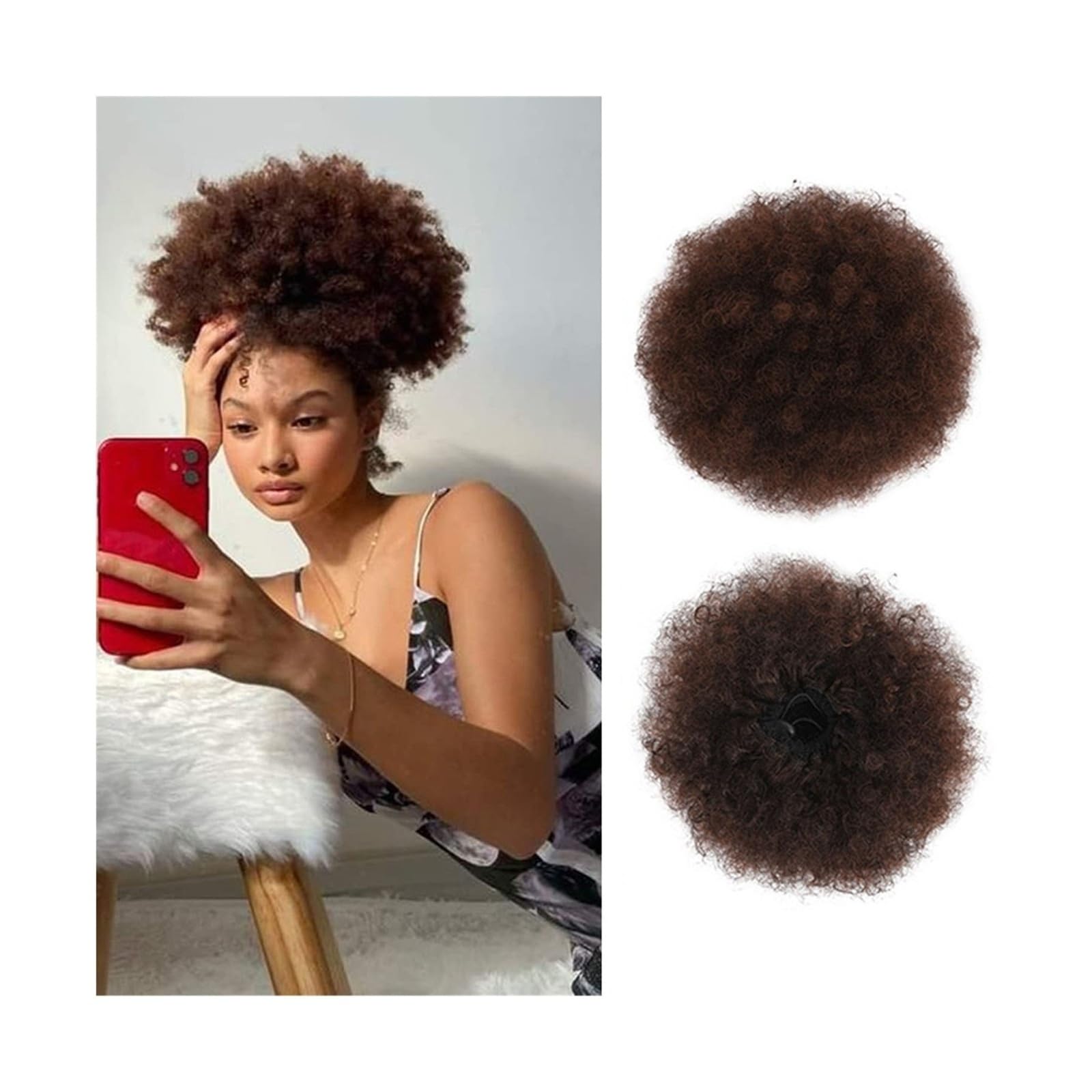 Haarteil Afro Puff Kordelzug-Pferdeschwanz for Frauen, 8/10 Zoll synthetische Afro-Kinky-Curly-Haarknoten-Verlängerungs-Haarteile, Clip-in-Kordelzug-Pferdeschwanz-Haarteile Haarverlängerung(33,10inch)