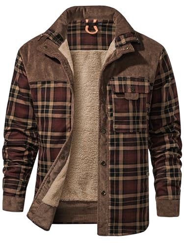 Mr.Stream Herren Thermohemd Flanellhemd Winterjacke Fleecefutter schützendem Innenfutter Holzfällerhemd Arbeitshemd DE M Plus=Asia 2XL Coffee