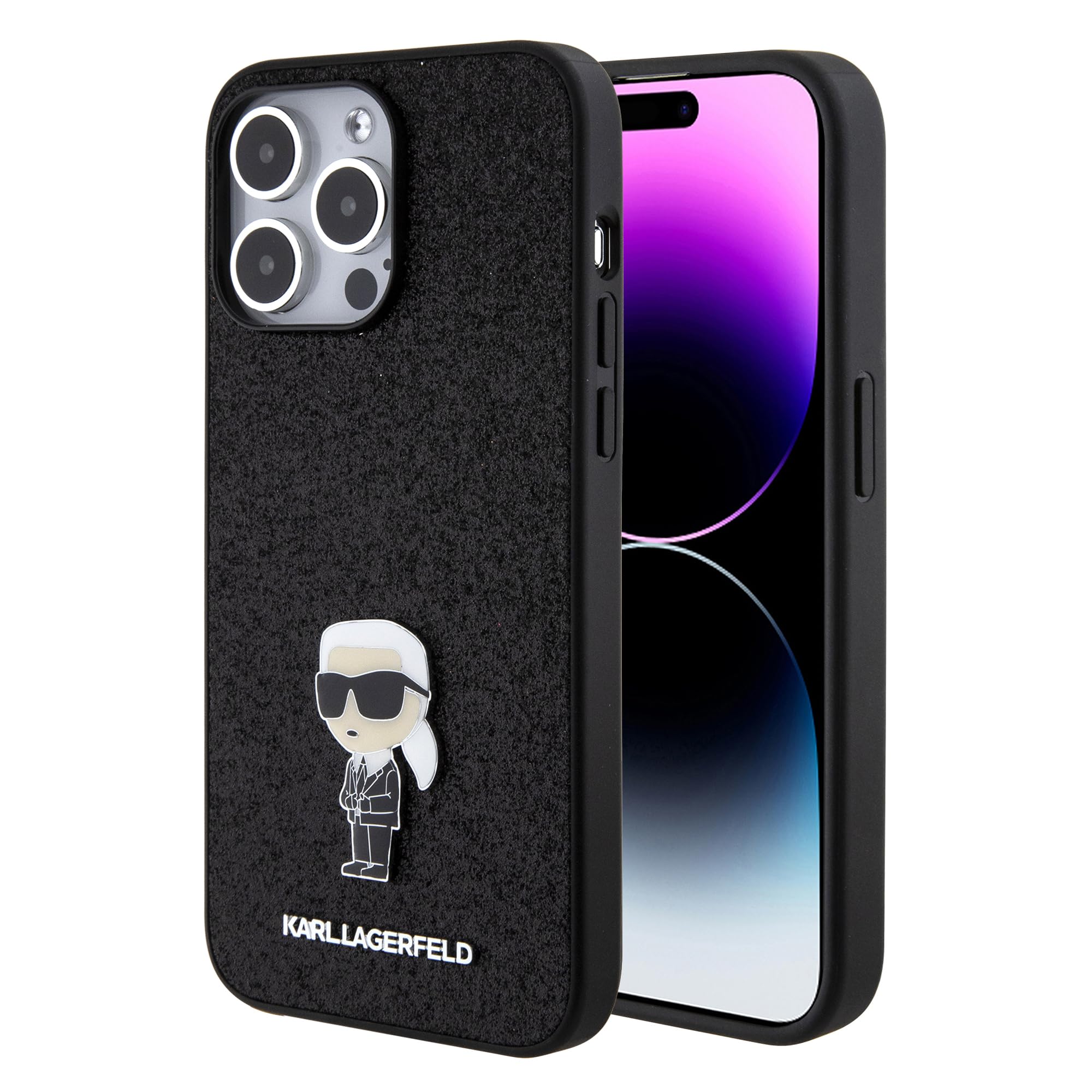 CG MOBILE Karl Lagerfeld Feste Glitzer Hülle Für iPhone 15 Pro Max (Schwarz)