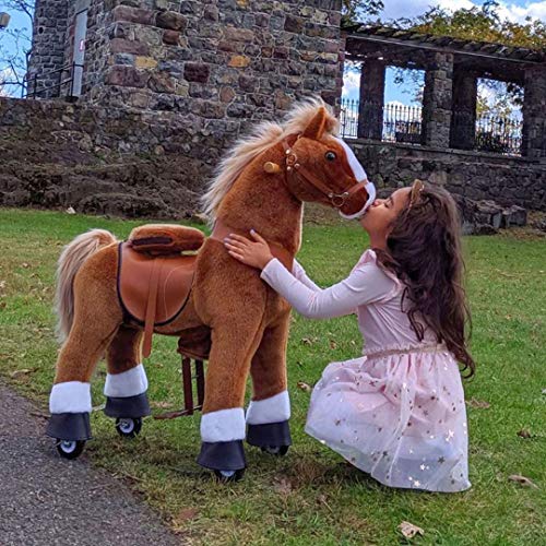 PonyCycle Offizielle Klassisch Modell U Reiten auf Pferd Spielzeug Plüsch Lauftier Braunes Pferd mit Bremse und Ton für 4-9 Jahre Ux424