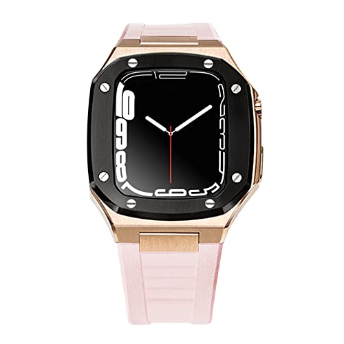 TONECY Luxuriöses Metallarmband und Gehäuse für Apple Watch, Mod-Kit 41 mm, 44 mm, 45 mm, Modifikationsset, Gummiset, iWatch Serie 8, 7, 6, SE, 5, 4, Correa (Farbe: Grün, Größe: 45 mm)