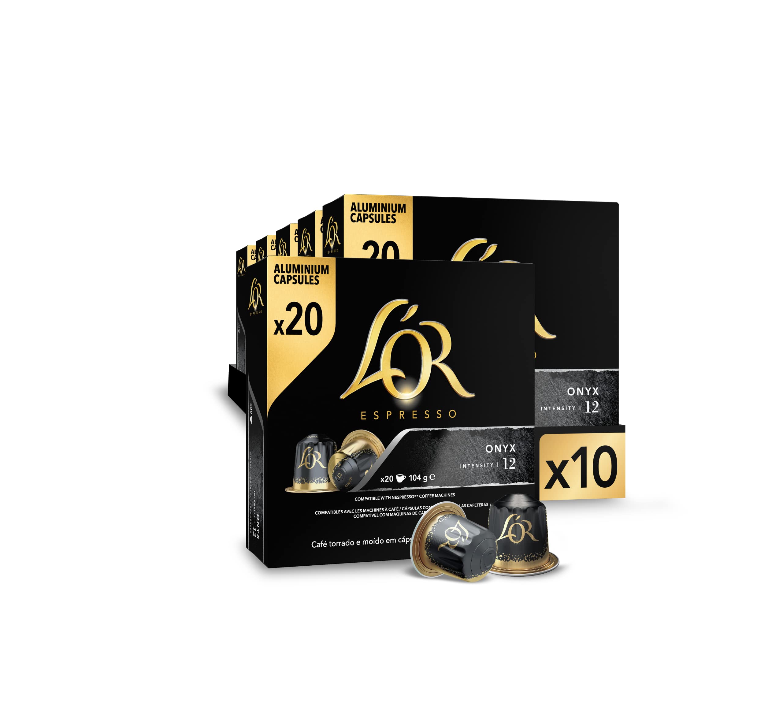 L'OR Espresso Kaffeekapseln Onyx | Intensität 12 | 200 kompatible Kapseln Nespresso (R)* - Amazon Exclusive