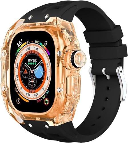 NEYENS 49 mm Fluorkautschuk-Uhrenarmband + transparentes Gehäuse-Modifikationsset, für Apple Watch Ultra 49 mm, luxuriöses Silikon-Gummiband, für Ultra 8, 49 mm Serien-Ersatz, 49 mm, Achat