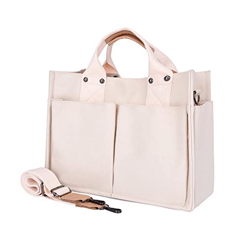 ohodhmnu Damen-Tragetasche, Damentaschen, große Kapazität, Handtasche, wirtschaftliche Umhängetasche, Canvas-Tasche, Einkaufstasche, Schule, Mittagessen, Magnetschnalle, weiß, Small