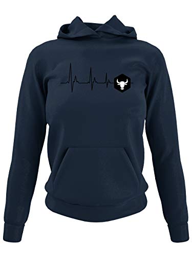 clothinx Stier Sternzeichen von Herzen | EKG | Geburtstag und Geburt April - Mai | Liebevoll gestaltetes Tierkreiszeichen Motiv Damen Kapuzen-Pullover Navy Gr. S