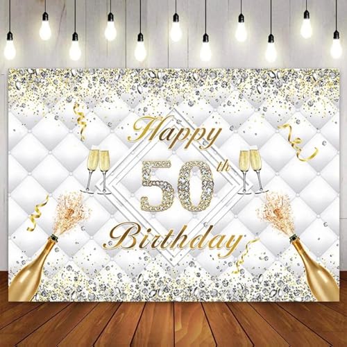 Alles Gute zum 50. Geburtstag Luxus Kopfteil Diamanten Weißgold Silber Hintergrund Party Dekor Hintergrund Männer Kust ized 240X180cm