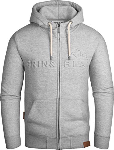 Grin&Bear Herren Kapuzenpullover mit geprägtem Logo in grau meliert, M, GEC017