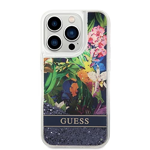 Guess GUHCP14XLFLSB Hülle für iPhone 14 Pro Max 6,7" blau hardcase Flower Liquid Glitter